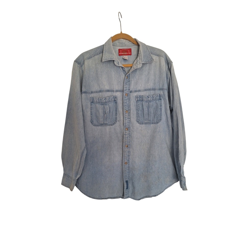 Vintage Marlboro Country Store Denim Shirt Mens Large Light Wash Western Cotton